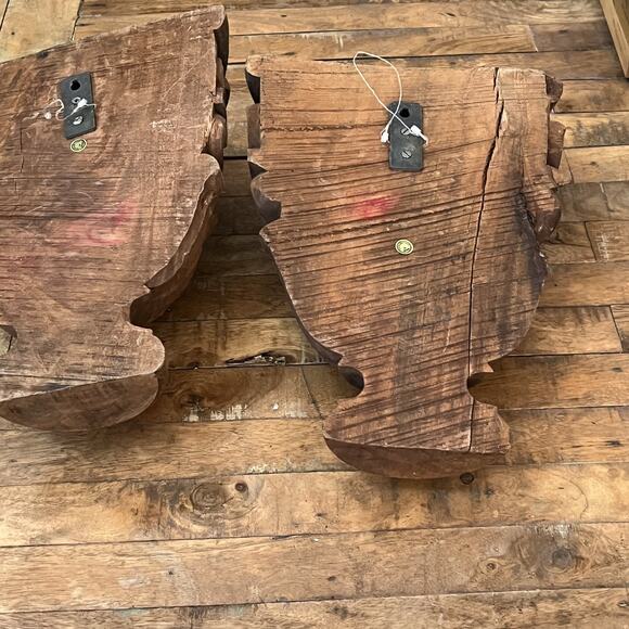 Antique Wooden Architectural Wall Shelf Sconce Hand Carved Primitive Set Of Two - Picture 7 of 16